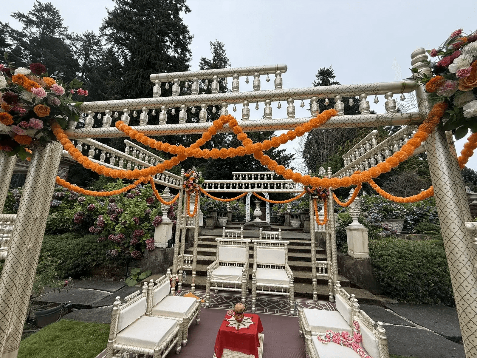 Photo of mandap, chairs, and havunkund rental setup